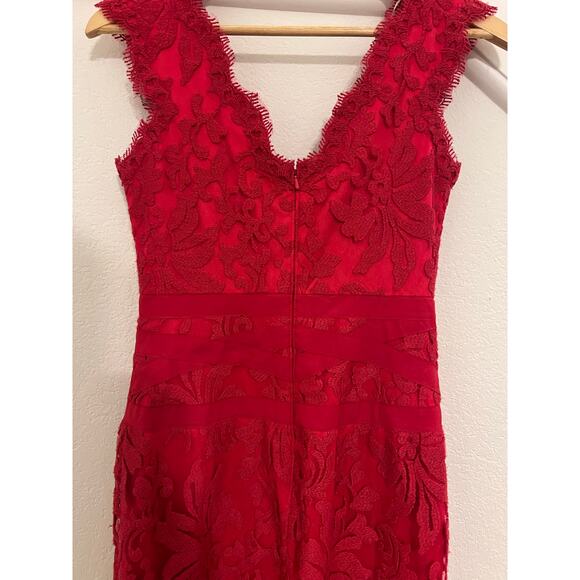 Tadashi Shoji Red Lace Cocktail Midi Dress Womens 4 Whimsigoth Romantic Floral - Picture 11 of 16